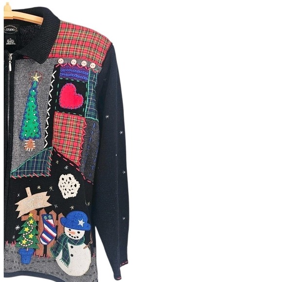 Designer Originals Studio Zip Up Knit Sweater Size 1X Holiday Ugly Sweater - Picture 3 of 8